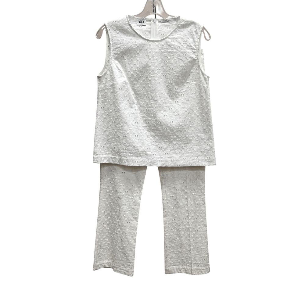 QL2 Quelledue White Eyelet Carissa Blouse & Monet Pant Set Size 40 US S